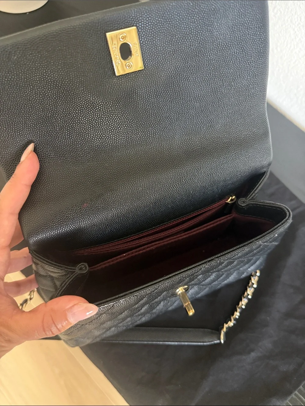 AUTHENTIC- CHANEL Black Caviar Leather Coco Bag
